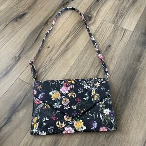 Sam Forever Black Floral Faux Leather Oversize Clutch Purse Crossbody